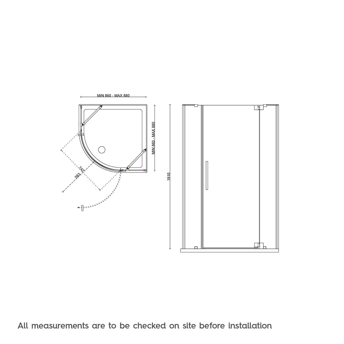 8mm Frameless Quadrant Hinged Shower Enclosure 900 RH VictoriaPlum.com