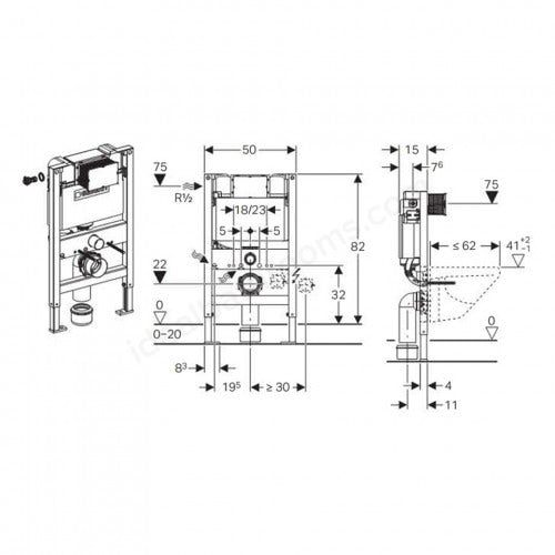 geberit duofix 82cm concealed wc frame