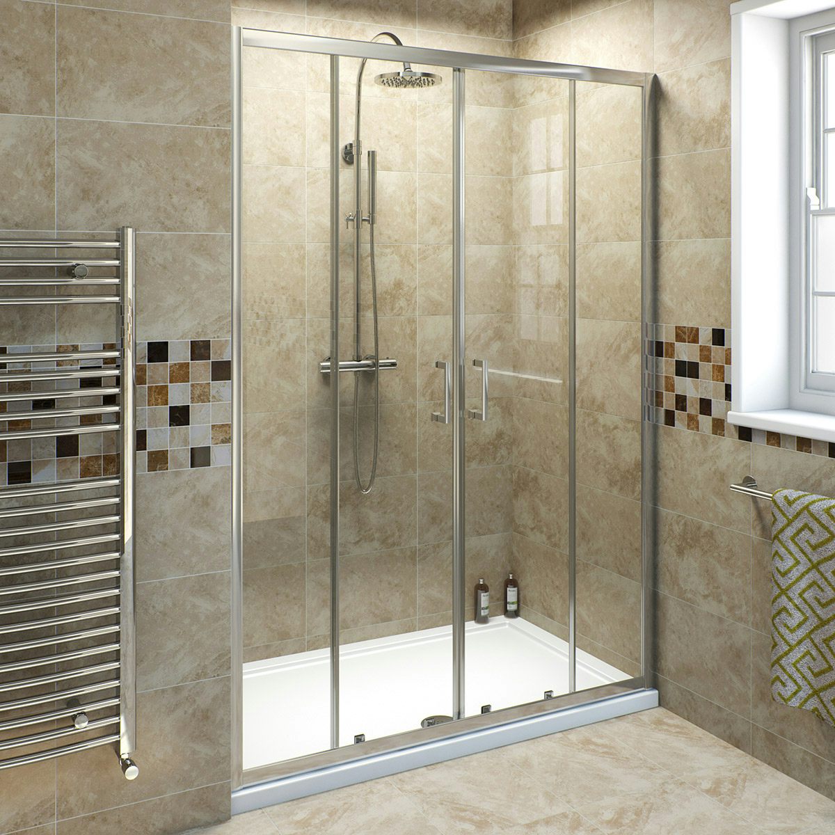 shower with sliding door